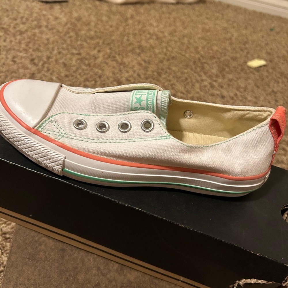 Converse Kids' Sneakers in White, Mint, and Coral Accents